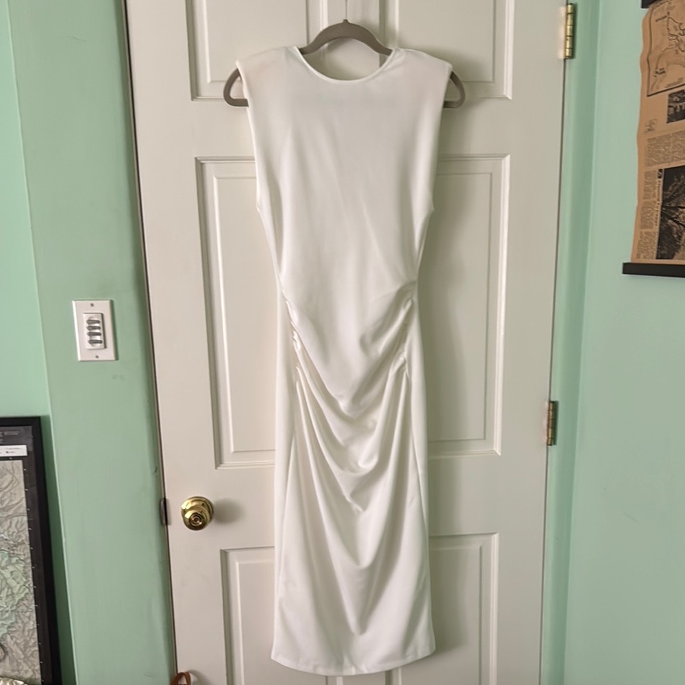 Zara Elegant White Ruched Waist Dress